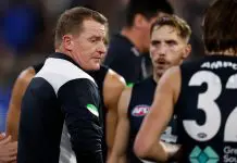 MELBOURNE, AUSTRALIA - JULY 04: Michael Voss, Senior Coach of the Blues looks on during the 2025 AFL Round 17 match between the Carlton Blues and the Collingwood Magpies at the Melbourne Cricket Ground on July 4, 2025 in Melbourne, Australia. (Photo by Michael Willson/AFL Photos via Getty Images)