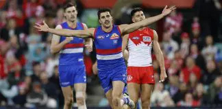 Emerging star re-signs at the Kennel SYDNEY, AUSTRALIA - JUNE 27: Joel Freijah of the Bulldogs celebrates a goal during the round 16 AFL match between Sydney Swans and Western Bulldogs at Sydney Cricket Ground on June 27, 2025 in Sydney, Australia. (Photo by Darrian Traynor/AFL Photos/via Getty Images)
