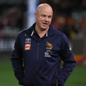 ADELAIDE , AUSTRALIA - AUGUST 16: Matthew Nicks, Senior Coach of the Crows during the 2025 AFL Round 23 match between the Adelaide Crows and the Collingwood Magpies at Adelaide Oval on August 16, 2025 in Adelaide, Australia. (Photo by James Elsby/AFL Photos via Getty Images)