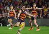 Adelaide defender ruled out for Collingwood clash ADELAIDE , AUSTRALIA - AUGUST 16: Mark Keane of the Crows during the 2025 AFL Round 23 match between the Adelaide Crows and the Collingwood Magpies at Adelaide Oval on August 16, 2025 in Adelaide, Australia. (Photo by Sarah Reed/AFL Photos via Getty Images)