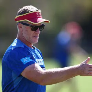 GOLD COAST, AUSTRALIA - AUGUST 12: Suns head coach Damien Hardwick looks on during a Gold Coast Suns AFL training session at Austworld Centre on August 12, 2025 in Gold Coast, Australia. (Photo by Chris Hyde/Getty Images)