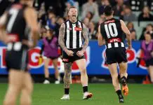 “We will look at that”: De Goey exit not out of the picture as Collingwood address rumours MELBOURNE, AUSTRALIA - AUGUST 22: Jordan De Goey of the Magpies celebrates a goal during the 2025 AFL Round 24 match between the Collingwood Magpies and the Melbourne Demons at the Melbourne Cricket Ground on August 22, 2025 in Melbourne, Australia. (Photo by Michael Willson/AFL Photos via Getty Images)