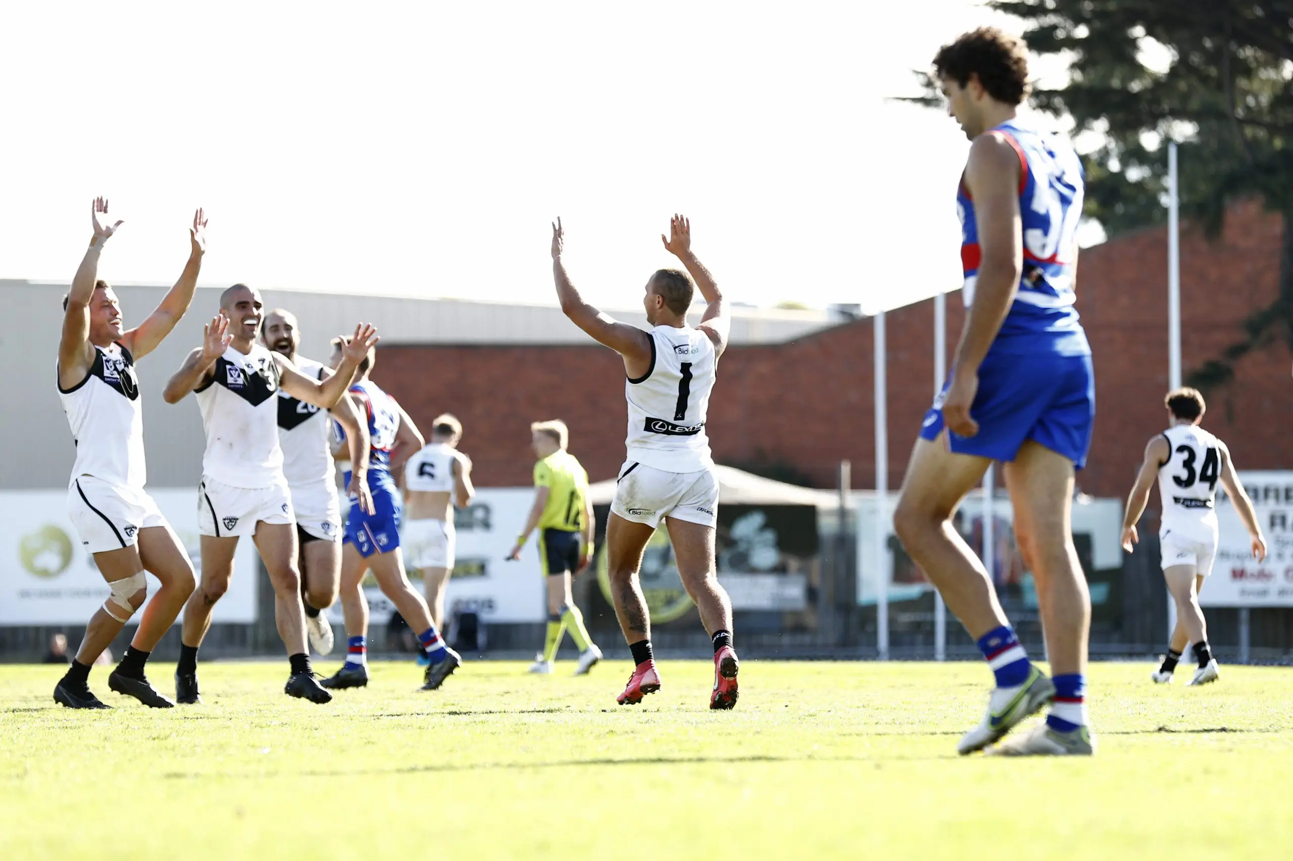 MELBOURNE, AUSTRALIA - APRIL 22: Boyd Woodcock of Southport celebrates a goal during the round five VFL match between Footscray Bulldogs and Southport Sharks at ETU Stadium on April 22, 2023 in Melbourne, Australia. (Photo by Darrian Traynor/AFL Photos/via Getty Images)