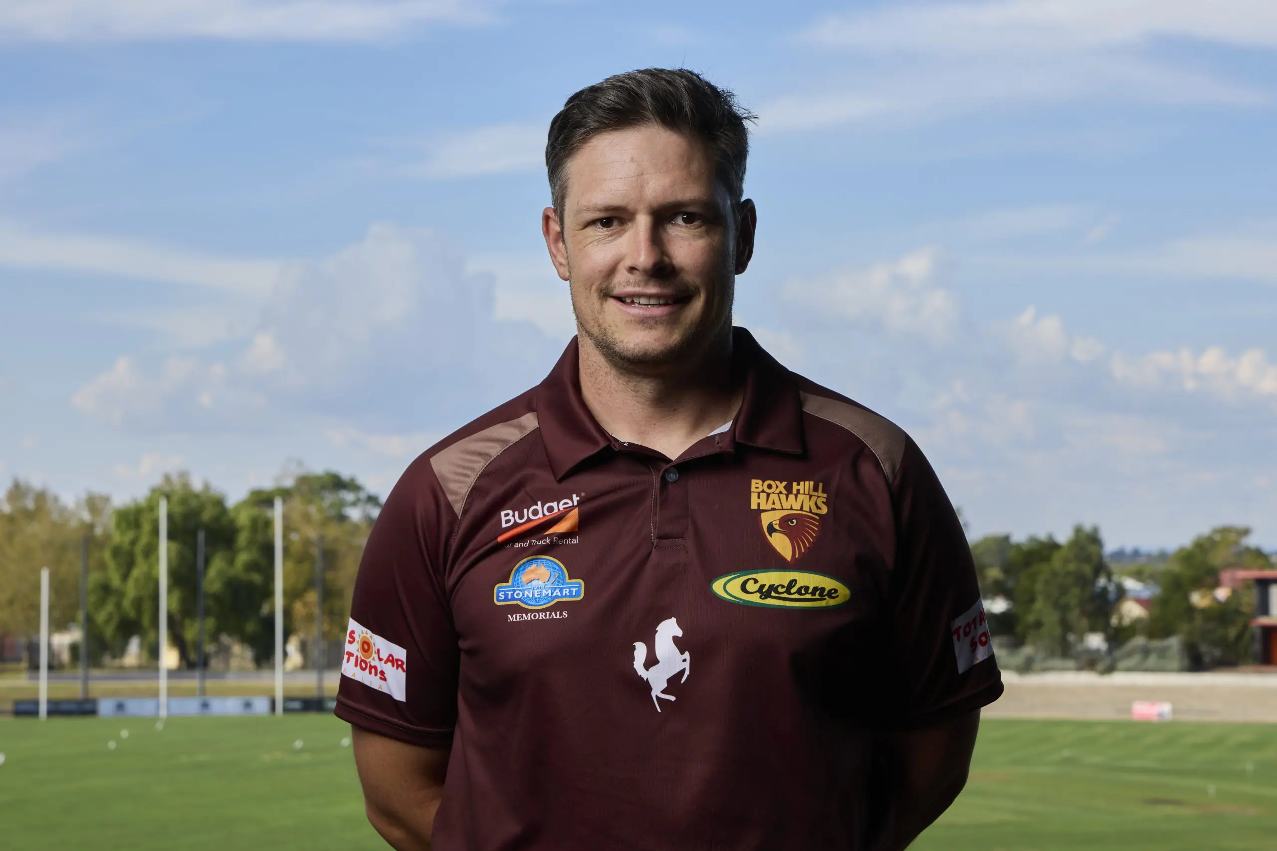 MELBOURNE, AUSTRALIA - MARCH 11: Box Hill Hawks VFL Coach Zane Littlejohn poses during the 2025 VFL/W Season Launch on March 11, 2025 in Melbourne, Australia. (Photo by Graham Denholm/AFL Photos/via Getty Images)