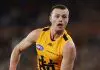 ADELAIDE, AUSTRALIA - AUGUST 1: Jack Ginnivan of the Hawks during the 2025 AFL Round 21 match between the Adelaide Crows and the Hawthorn Hawks at Adelaide Oval on August 1, 2025 in Adelaide, Australia. (Photo by Sarah Reed/AFL Photos via Getty Images)