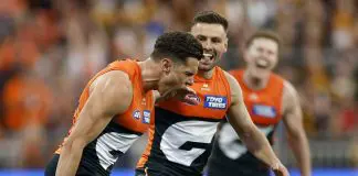 SYDNEY, AUSTRALIA - SEPTEMBER 06: Josh Kelly of the Giants celebrates kicking a goal during the AFL Elimination Final match between Greater Western Sydney Giants and Hawthorn Hawks at ENGIE Stadium on September 06, 2025 in Sydney, Australia. (Photo by Darrian Traynor/Getty Images)