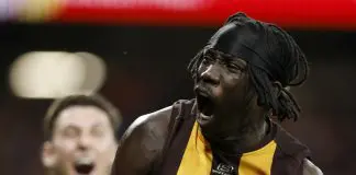 AFL MRO: Hawk’s incident required explanation as two Swans sanctioned SYDNEY, AUSTRALIA - SEPTEMBER 06: Mabior Chol of the Hawks celebrates kicking a goal during the AFL Elimination Final match between Greater Western Sydney Giants and Hawthorn Hawks at ENGIE Stadium on September 06, 2025 in Sydney, Australia. (Photo by Darrian Traynor/Getty Images)