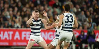 Geelong provides “positive” perspective of star’s return ahead of AFL Finals MELBOURNE, AUSTRALIA - SEPTEMBER 19: Max Holmes of the Cats celebrates a goal during the AFL Preliminary Final match between Geelong Cats and Hawthorn Hawks at Melbourne Cricket Ground on September 19, 2025 in Melbourne, Australia. (Photo by Robert Cianflone/Getty Images)