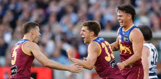 Victorian club joins race for Brisbane gun MELBOURNE, AUSTRALIA - SEPTEMBER 27: (L-R) Josh Dunkley, Zac Bailey and Cam Rayner of the Lions celebrate during the AFL Grand Final match between the Geelong Cats and the Brisbane Lions at the Melbourne Cricket Ground on September 27, 2025 in Melbourne, Australia. (Photo by Michael Willson/AFL Photos via Getty Images)
