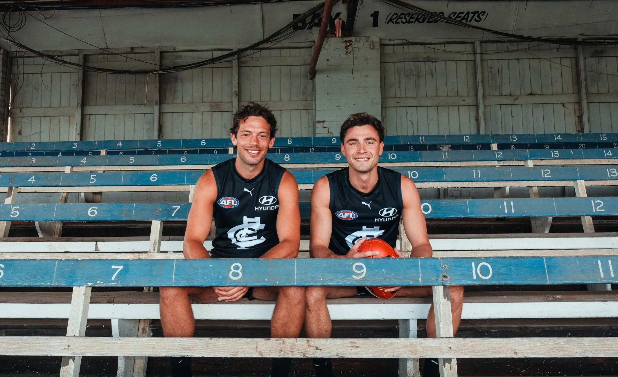 Oliver Florent and Will Hayward in the Navy Blue. Credit: Carlton FC