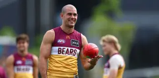 IPSWICH, AUSTRALIA - FEBRUARY 05: Brandon Starcevich during a Brisbane Lions AFL training session at Brighton Homes Arena on February 05, 2025 in Ipswich, Australia. (Photo by Chris Hyde/Getty Images)