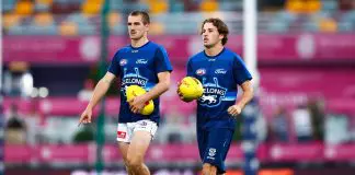 SA clubs, Tassie circling delisted Geelong midfielder BRISBANE, AUSTRALIA - MARCH 29: Ted Clohesy and Jhye Clark of the Cats are seen prior to the 2025 AFL Round 03 match between the Brisbane Lions and the Geelong Cats at The Gabba on March 29, 2025 in Brisbane, Australia. (Photo by Russell Freeman/AFL Photos via Getty Images)