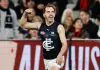 Jagga Smith endorses “amazing” forward as Carlton’s September secret weapon MELBOURNE, AUSTRALIA - AUGUST 21: Francis Evans of the Blues celebrates a goal during the 2025 AFL Round 24 match between the Essendon Bombers and the Carlton Blues at the Melbourne Cricket Ground on August 21, 2025 in Melbourne, Australia. (Photo by Michael Willson/AFL Photos via Getty Images)