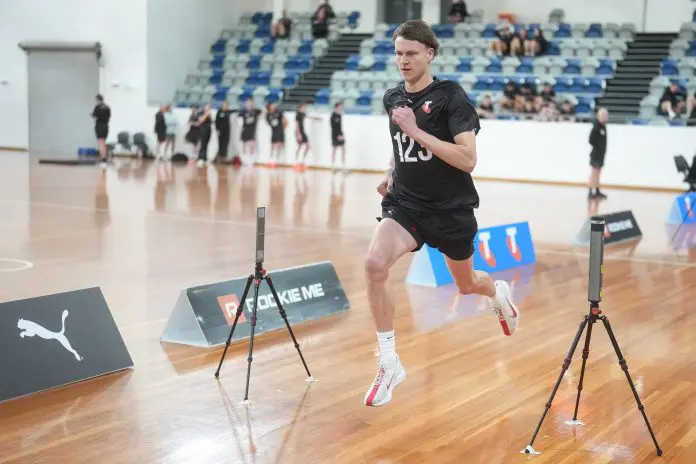 MELBOURNE, AUSTRALIA - OCTOBER 05: Marcus Krasnadamskis  at State Netball Hockey Centre on October 05, 2025 in Melbourne, Australia. (Photo by Asanka Ratnayake/AFL Photos/via Getty Images)
