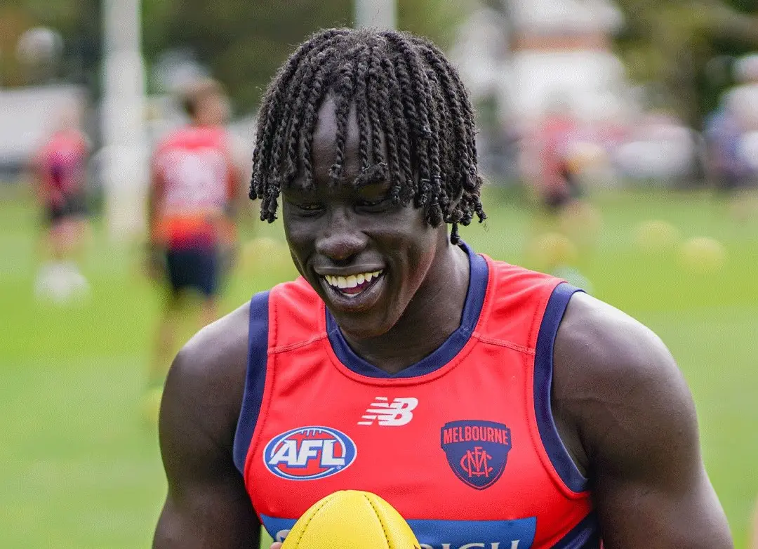 Melbourne Demons player Changkuoth Jiath at training in 2025 (Image via Melbourne FC)