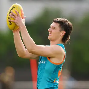 MELBOURNE, AUSTRALIA - SEPTEMBER 11: Connor Macdonald of the Hawks trains during a Hawthorn Hawks AFL training session at Waverley Park on September 11, 2024 in Melbourne, Australia. (Photo by Morgan Hancock/Getty Images)