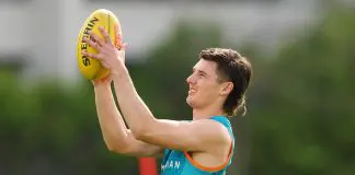 Hawthorn unearths midfield answer amid on-ball concerns MELBOURNE, AUSTRALIA - SEPTEMBER 11: Connor Macdonald of the Hawks trains during a Hawthorn Hawks AFL training session at Waverley Park on September 11, 2024 in Melbourne, Australia. (Photo by Morgan Hancock/Getty Images)