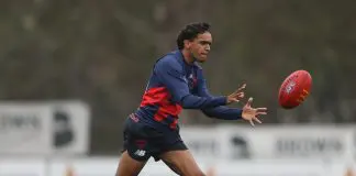 Track watch: Injury scare for young Demon as Melbourne prepares for rural training camp MELBOURNE, AUSTRALIA - MARCH 21: Ricky Mentha of the Demons handballs during a Melbourne Demons AFL training session at Casey Fields on March 21, 2025 in Melbourne, Australia. (Photo by Robert Cianflone/Getty Images)