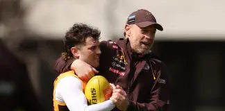 Track watch: Hawks young gun a standout once more as sidelined star takes next step MELBOURNE, AUSTRALIA - SEPTEMBER 17: Nick Watson of the Hawks and assistant coach Adrian Hickmott are seen during a Hawthorn Hawks AFL training session at Waverley Park on September 17, 2025 in Melbourne, Australia. (Photo by Robert Cianflone/Getty Images)