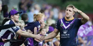 NRL great joins new-look Demons MELBOURNE, AUSTRALIA - MARCH 22: Ryan Hoffman of the Storm celebrates the win with fans during the round three NRL match between the Melbourne Storm and the North Queensland Cowboys at AAMI Park on March 22, 2018 in Melbourne, Australia. (Photo by Michael Dodge/Getty Images)