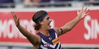 Fremantle’s time to “march deep into September” GEELONG, AUSTRALIA - MARCH 15: Murphy Reid of the Dockers celebrates kicking a goal during the round one AFL match between Geelong Cats and Fremantle Dockers at GMHBA Stadium, on March 15, 2025, in Geelong, Australia. (Photo by Daniel Pockett/Getty Images)