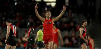 MELBOURNE, AUSTRALIA - JULY 05: Joel Jeffrey of the Suns celebrates winning the round 17 AFL match between Essendon Bombers and Gold Coast Suns at Marvel Stadium on July 05, 2025 in Melbourne, Australia. (Photo by Robert Cianflone/Getty Images)