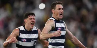 Chris Scott shares how Geelong coaches box felt when Sam Darcy went down MELBOURNE, AUSTRALIA - SEPTEMBER 19: Jeremy Cameron of the Cats on the siren during the AFL Second Preliminary Final match between the Geelong Cats and the Hawthorn Hawks at the Melbourne Cricket Ground on September 19, 2025 in Melbourne, Australia. (Photo by James Wiltshire/AFL Photos via Getty Images)