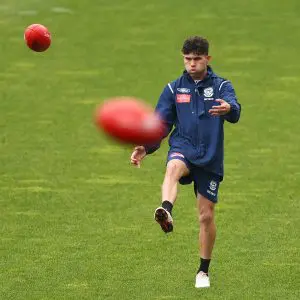 GEELONG, AUSTRALIA - SEPTEMBER 22: Tyson Stengle of the Cats trains during a Geelong Cats Training Session at GMHBA Stadium on September 22, 2025 in Geelong, Australia. (Photo by Morgan Hancock/Getty Images)