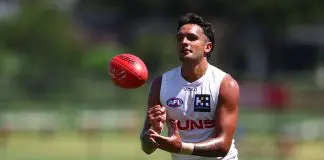 GOLD COAST, AUSTRALIA - DECEMBER 01: Jamarra Ugle-Hagan during a Gold Coast Suns AFL training session at People First Stadium on December 01, 2025 in Gold Coast, Australia. (Photo by Chris Hyde/Getty Images)