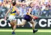 AFL Teams: Pre-Season PERTH, AUSTRALIA - JULY 26: Hayden Young of the Dockers in action during the round 20 AFL match between Fremantle Dockers and West Coast Eagles at Optus Stadium on July 26, 2025 in Perth, Australia. (Photo by Janelle St Pierre/AFL Photos/Getty Images)
