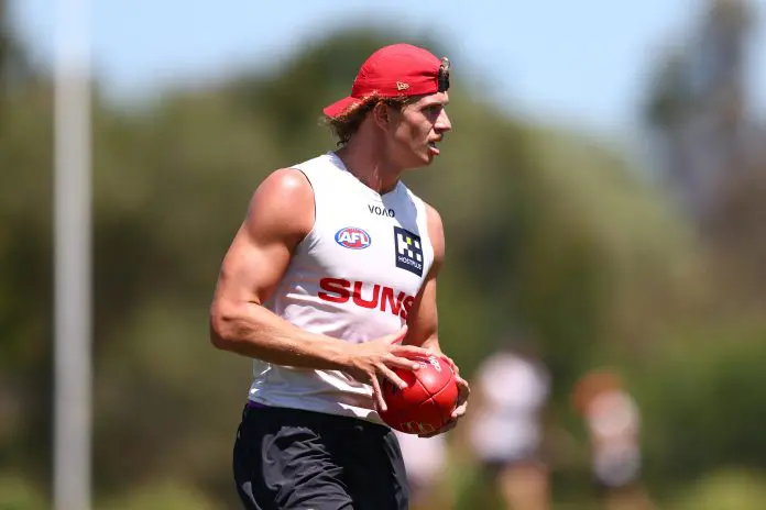 GOLD COAST, AUSTRALIA - DECEMBER 01: Jed Walter during a Gold Coast Suns AFL training session at People First Stadium on December 01, 2025 in Gold Coast, Australia. (Photo by Chris Hyde/Getty Images)