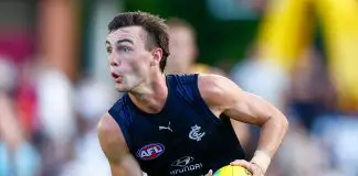 Huge coup for Carlton as young gun signs on BRISBANE, AUSTRALIA - FEBRUARY 18: Jagga Smith of the Blues in action during the 2026 AFL match simulation between the Brisbane Lions and the Carlton Blues at Brighton Homes Arena on February 18, 2026 in Brisbane, Australia. (Photo by Russell Freeman/AFL Photos via Getty Images)