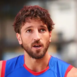 MELBOURNE, AUSTRALIA - FEBRUARY 23: Marcus Bontempelli of the Bulldogs speaks to media during 2026 AFL Captain's Day at Marvel Stadium on February 23, 2026 in Melbourne, Australia. (Photo by Daniel Pockett/Getty Images)