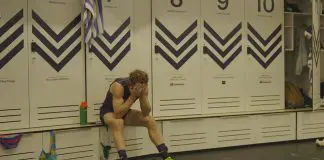 The shot of Nat Fyfe in the locker room after his final game from Amazon Prime's first AFL documentary. Picture: Final Siren: Inside the AFL