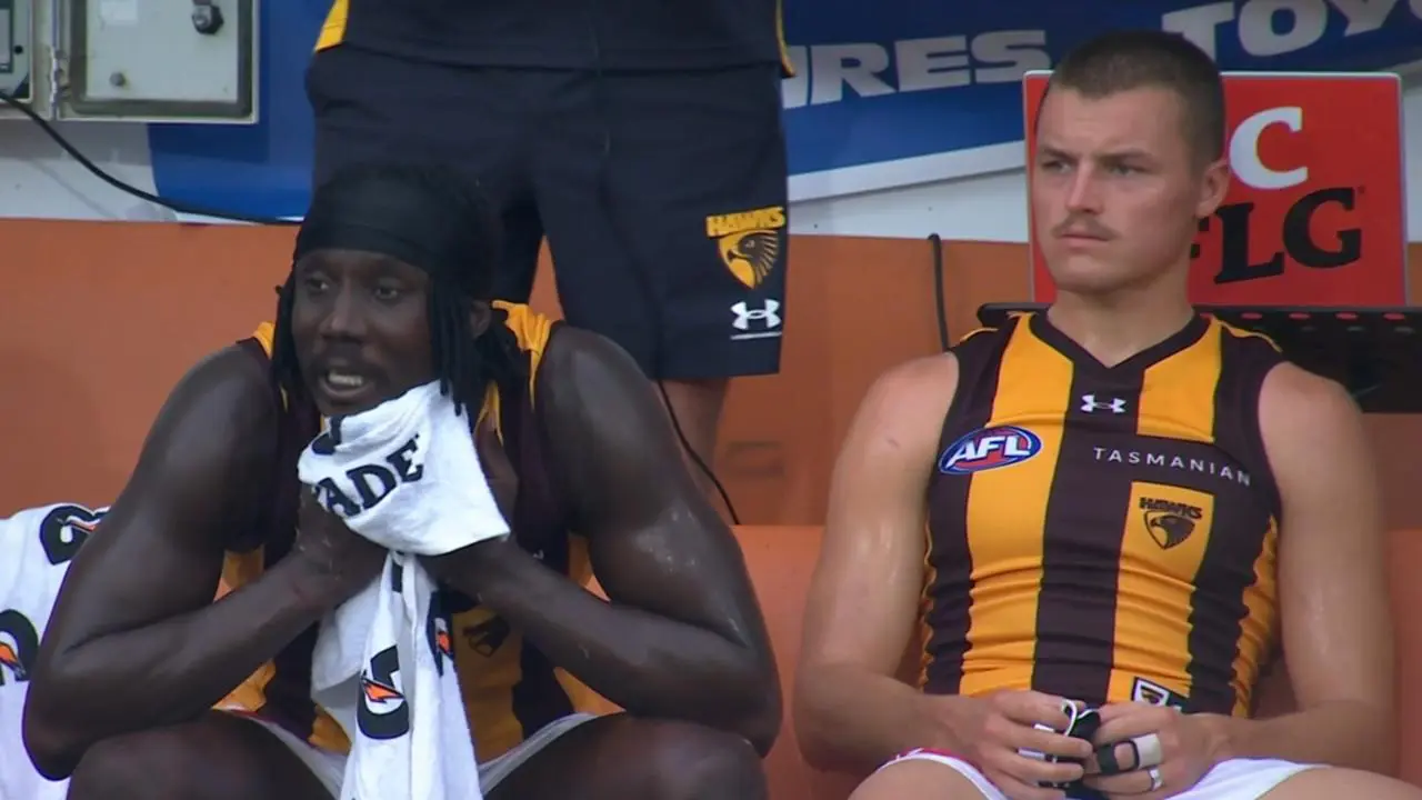 Jack Ginnivan wore a ring under his glove during Hawthorn's loss to GWS. Credit: AFL