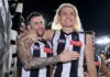 Moore please? The left-field answer to Magpies’ forward woes MELBOURNE, AUSTRALIA - SEPTEMBER 07: Jeremy Howe and Darcy Moore of the Magpies celebrate winning the AFL First Qualifying Final match between Collingwood Magpies and Melbourne Demons at Melbourne Cricket Ground, on September 07, 2023, in Melbourne, Australia. (Photo by Quinn Rooney/Getty Images)