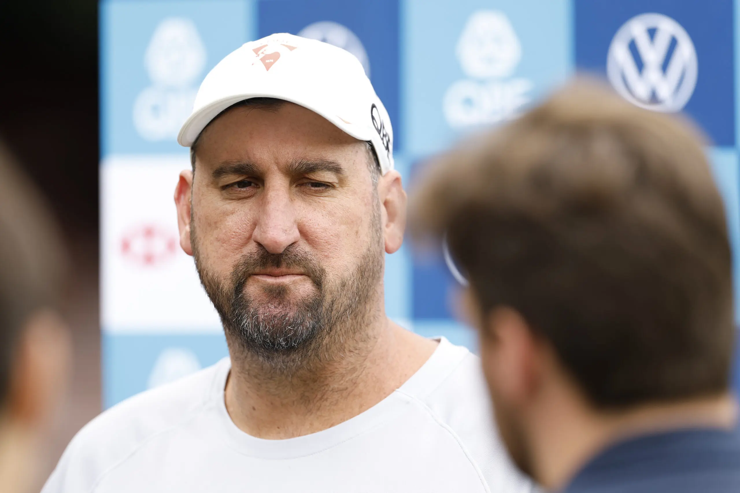 SYDNEY, AUSTRALIA - MARCH 11: Dean Cox, coach of the Sydney Swans speaks to the media before a Sydney Swans training session at the Sydney Cricket Ground on March 11, 2025 in Sydney, Australia. (Photo by Darrian Traynor/Getty Images)