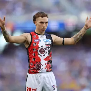 PERTH, AUSTRALIA - MAY 18: Lance Collard of the Saints in action during the 2025 AFL Round 10 match between Waalitj Marawar (West Coast Eagles) and Euro-Yroke (St Kilda Saints) at Optus Stadium on May 18, 2025 in Perth, Australia. (Photo by Janelle St Pierre/AFL Photos via Getty Images)