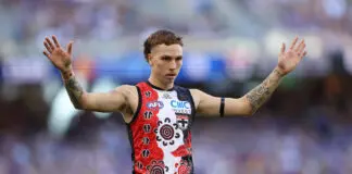 AFL makes decision on course of action for St Kilda forward after alleged slur PERTH, AUSTRALIA - MAY 18: Lance Collard of the Saints in action during the 2025 AFL Round 10 match between Waalitj Marawar (West Coast Eagles) and Euro-Yroke (St Kilda Saints) at Optus Stadium on May 18, 2025 in Perth, Australia. (Photo by Janelle St Pierre/AFL Photos via Getty Images)