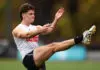 MELBOURNE, AUSTRALIA - JUNE 06: Oscar Steene of the Magpies trains during a Collingwood Magpies AFL training session at Olympic Park Oval on June 06, 2025 in Melbourne, Australia. (Photo by Morgan Hancock/Getty Images)