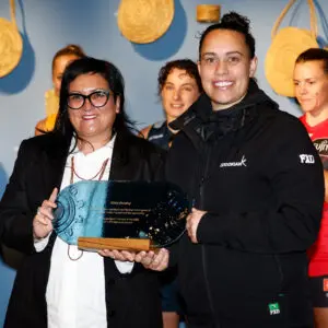 MELBOURNE, AUSTRALIA - AUGUST 26: Taryn Lee, AFL General Manager, First Nations Engagement and Inclusion announces 2025 AFLW Indigenous Round honouree Kirby Bentley during the 2025 AFLW Indigenous Round Media Opportunity at the Koorie Heritage Trust on August 26, 2025 in Melbourne, Australia. (Photo by Michael Willson/AFL Photos via Getty Images)