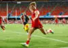 Gold Coast to unveil top draftee against Geelong GOLD COAST, AUSTRALIA - FEBRUARY 19: Zeke Uwland of the Suns kicks the ball during the 2026 AFL match simulation between the Gold Coast Suns and the St Kilda Saints at People First Stadium on February 19, 2026 in the Gold Coast, Australia. (Photo by Russell Freeman/AFL Photos via Getty Images)