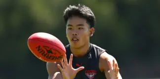 MRO: Bombers utility under fire for rough conduct MELBOURNE, AUSTRALIA - FEBRUARY 16: Jayden Nguyen of the Bombers marks during an Essendon Bombers AFL training session at The Hangar on February 16, 2026 in Melbourne, Australia. (Photo by Quinn Rooney/Getty Images)