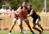 Giant “student of the game” set to make his AFL mark MELBOURNE, AUSTRALIA - FEBRUARY 20: Oliver Hannaford of the Giants is tackled by Harvey Harrison (left) and Wil Parker of the Magpies during the 2026 AFL match simulation between the Collingwood Magpies and the GWS Giants at La Trobe University Sports Park on February 20, 2026 in Melbourne, Australia. (Photo by Michael Willson/AFL Photos via Getty Images)