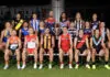 From Brownlow to Grand Final: AFL captains reveal bold 2026 calls MELBOURNE, AUSTRALIA - FEBRUARY 23: AFL Club captains and representatives Toby Nankervis of the Tigers, Nick Larkey of the Kangaroos, Max Gawn of the Demons, Alex Pearce of the Dockers, Darcy Moore of the Magpies, Patrick Cripps of the Blues (Middle row L-R) Rueben Ginbey of the Eagles, Marcus Bontempelli of the Bulldogs, Harris Andrews of the Lions, Patrick Dangerfield of the Cats, Jordan Dawson of the Crows, Callum Wilkie of the Saints (Front row L-R) Toby Greene of the Giants, Callum Mills of the Swans, Jai Newcombe of the Hawks, Noah Anderson of the Suns, Andrew McGrath of the Bombers and Connor Rozee of the Power pose for a photograph during 2026 AFL Captain's Day at Marvel Stadium on February 23, 2026 in Melbourne, Australia. (Photo by Daniel Pockett/Getty Images)