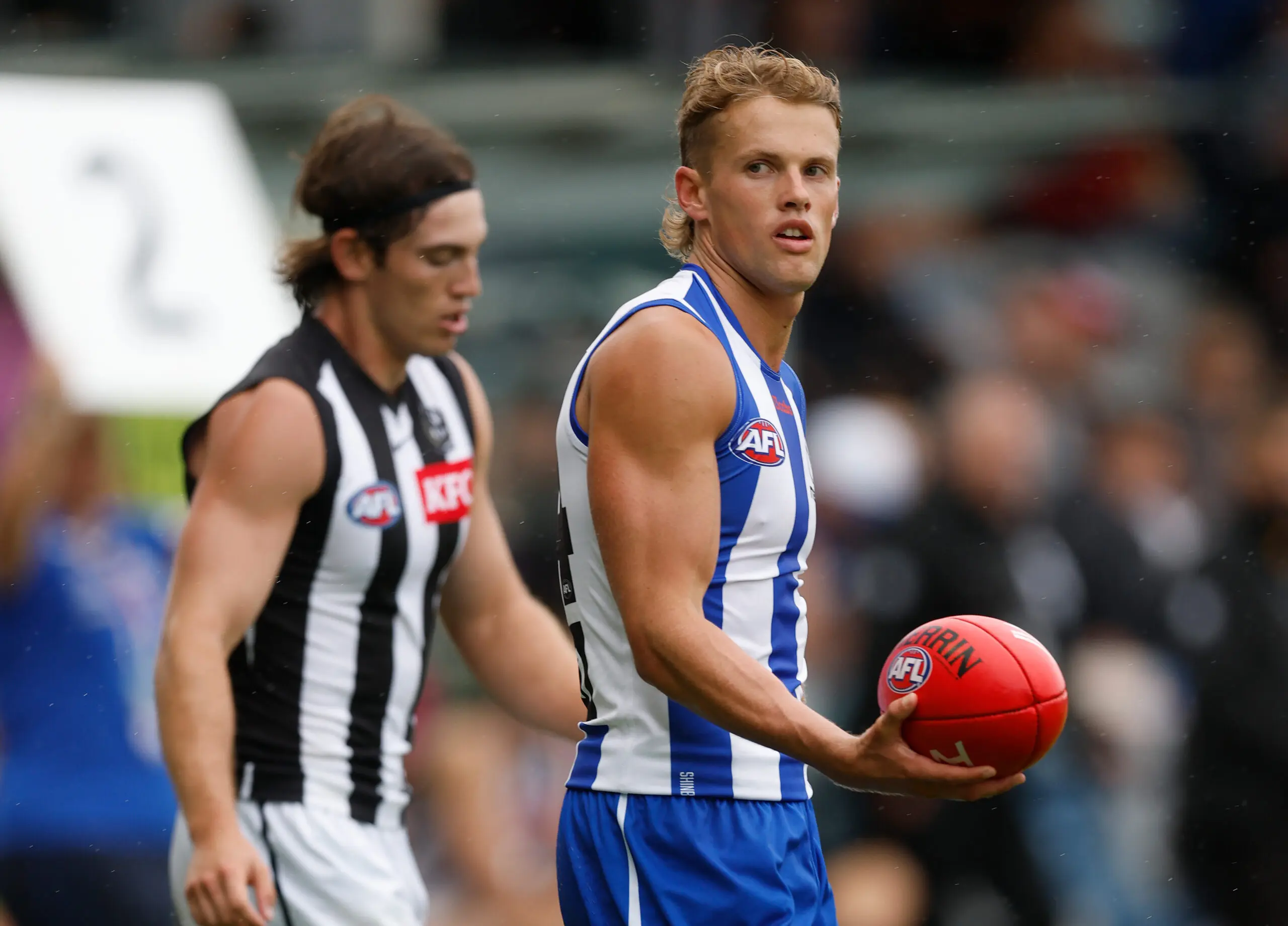 BALLARAT, AUSTRALIA - FEBRUARY 29: Tom Blamires of the Kangaroos is seen during the 2026 AFL AAMI Community Series match between the North Melbourne Kangaroos and the Collingwood Magpies at Mars Stadium on February 29, 2026 in Ballarat, Australia. (Photo by Michael Willson/AFL Photos via Getty Images)