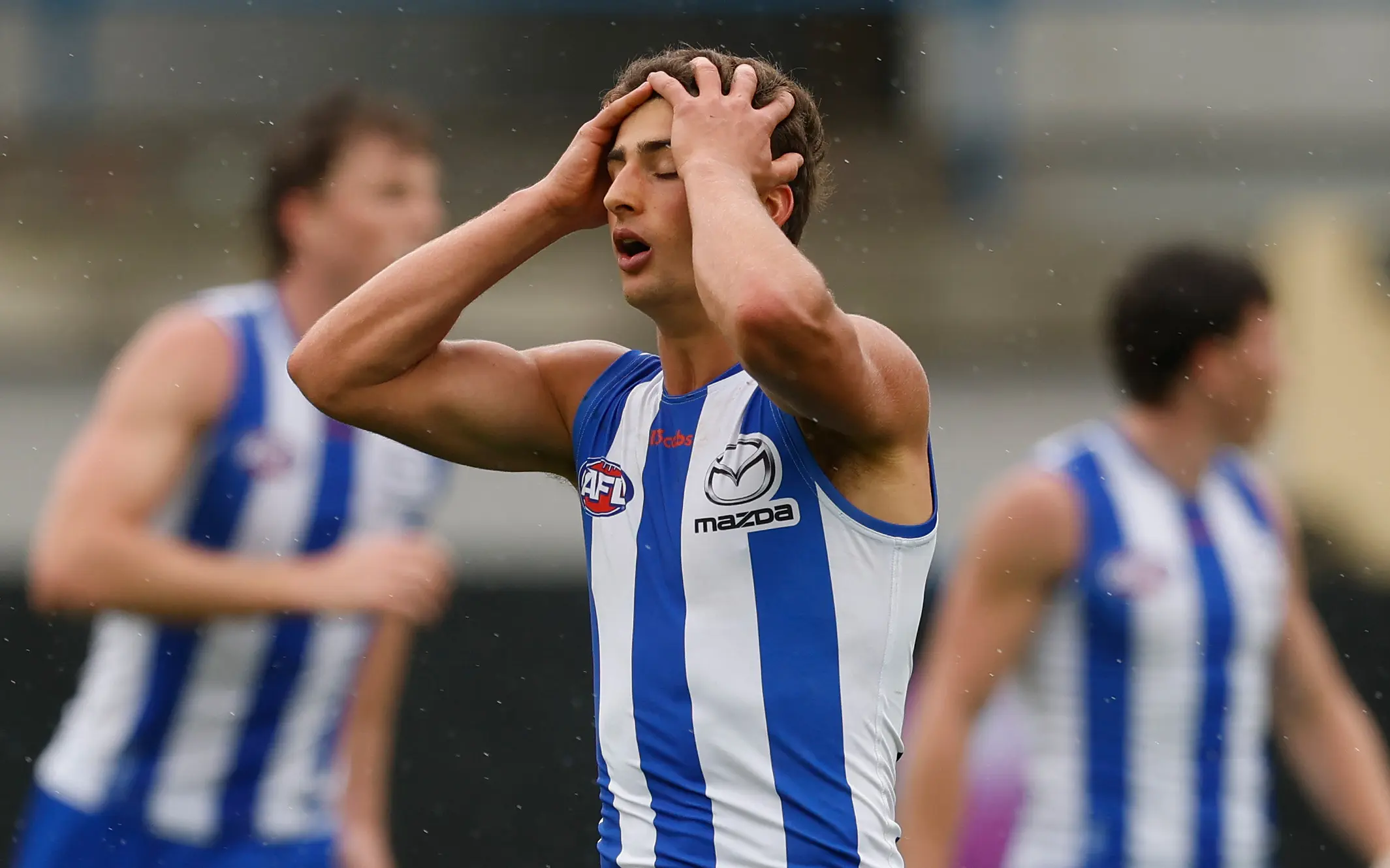 BALLARAT, AUSTRALIA - FEBRUARY 29: Harry Sheezel of the Kangaroos rues a missed shot on goal during the 2026 AFL AAMI Community Series match between the North Melbourne Kangaroos and the Collingwood Magpies at Mars Stadium on February 29, 2026 in Ballarat, Australia. (Photo by Michael Willson/AFL Photos via Getty Images)