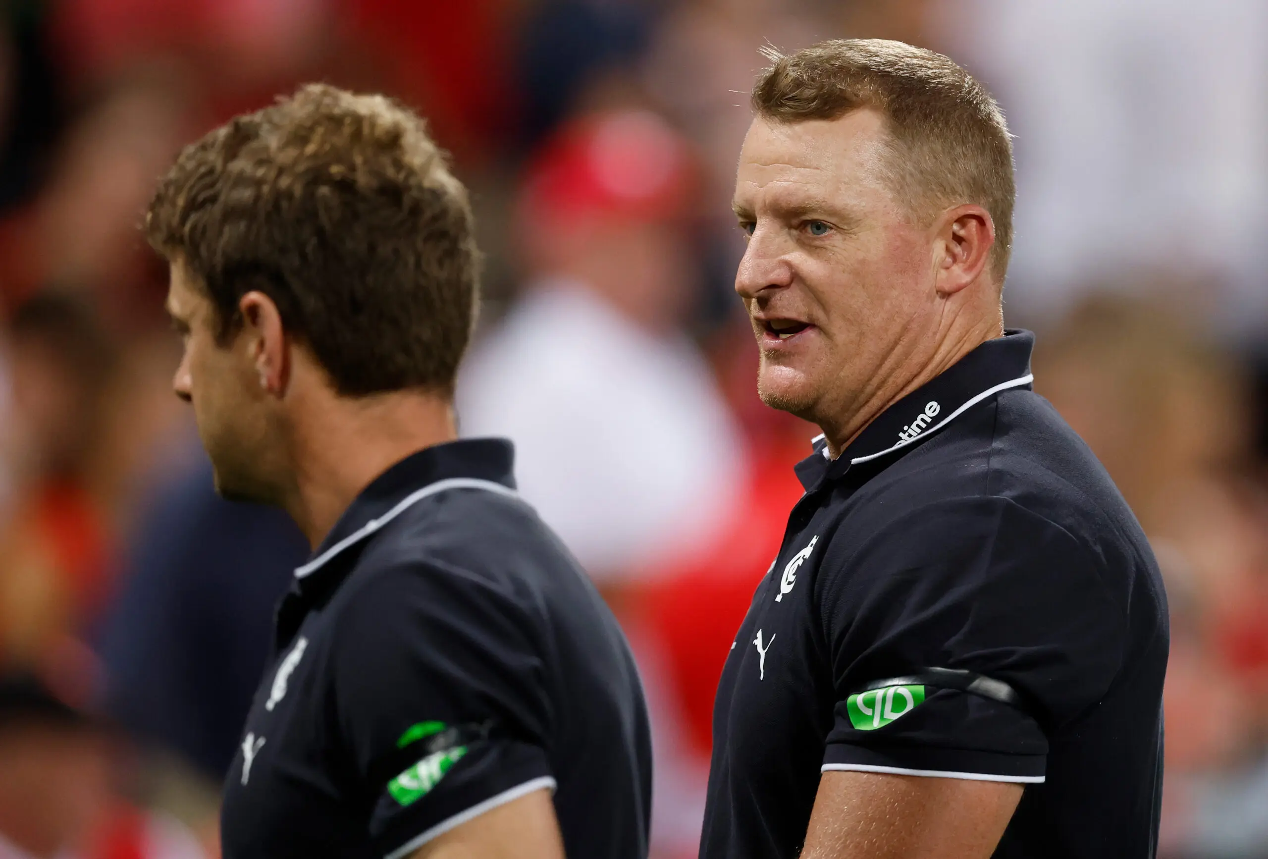 SYDNEY, AUSTRALIA - MARCH 5: Michael Voss, Senior Coach of the Blues looks on during the 2026 AFL Opening Round match between the Sydney Swans and the Carlton Blues at the Sydney Cricket Ground on March 5, 2026 in Sydney, Australia. (Photo by Michael Willson/AFL Photos via Getty Images)