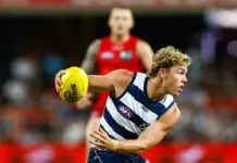 Bruhn a bright spark in Geelong’s dark night according to Scott GOLD COAST, AUSTRALIA - MARCH 6: Tanner Bruhn of the Cats in action during the 2026 AFL Opening Round match between the Gold Coast Suns and the Geelong Cats at People First Stadium on March 6, 2026 in the Gold Coast, Australia. (Photo by Russell Freeman/AFL Photos via Getty Images)