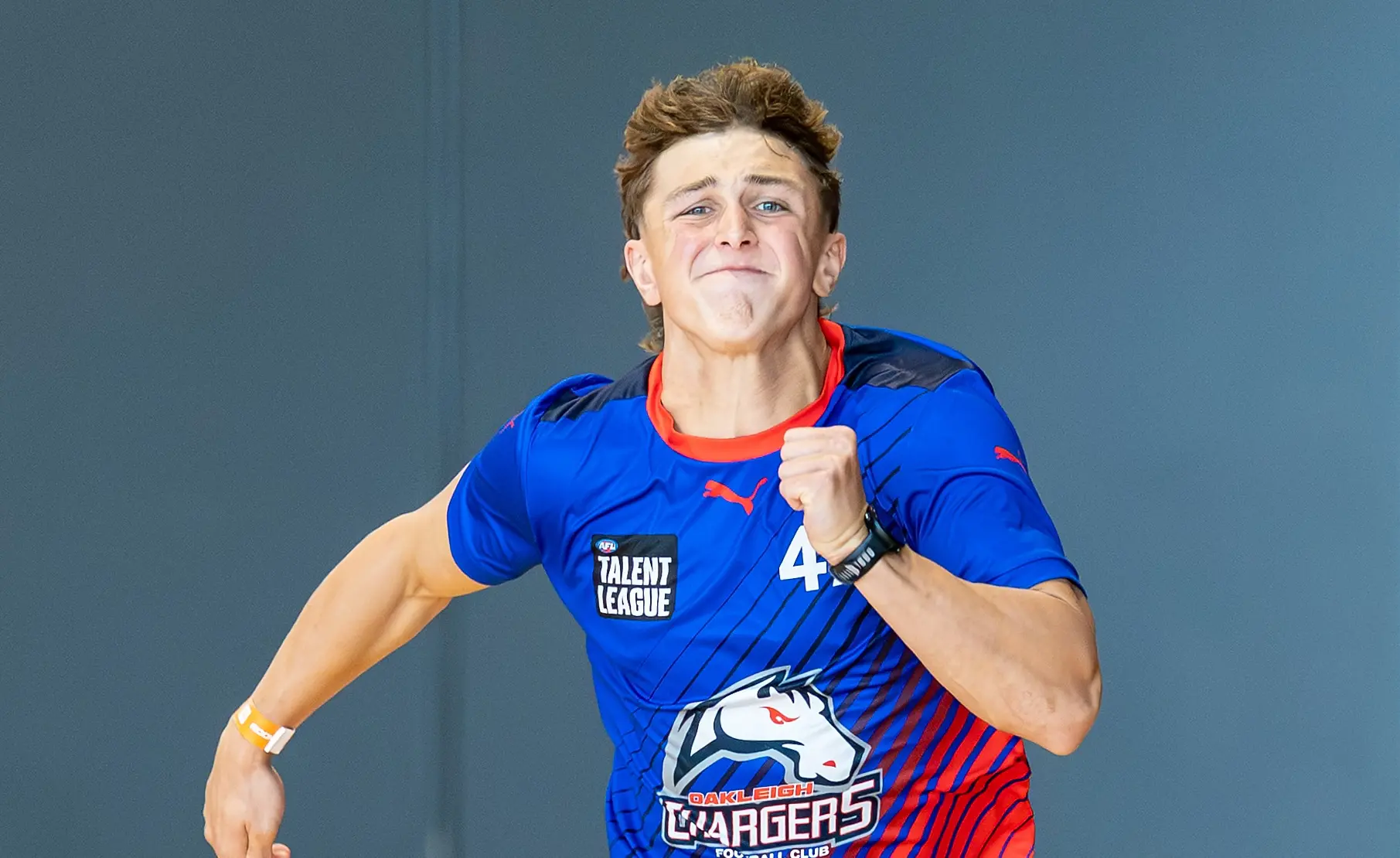 MELBOURNE, AUSTRALIA - MARCH 07: Harper McCullough of the Chargers completes the 20m sprint test during the Talent League Boys 2026 Testing Day at La Trobe University Sports Stadium on March 7th, 2026 in Melbourne, Australia. (Photo by Craig Dooley/AFL Photos via Getty Images)